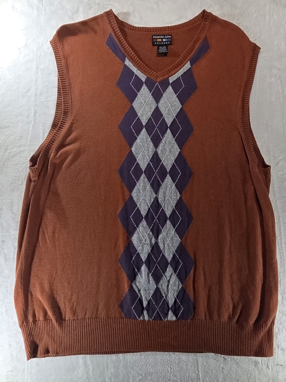 Alexander Julian Rust Argyle V-Neck Sweater Vest